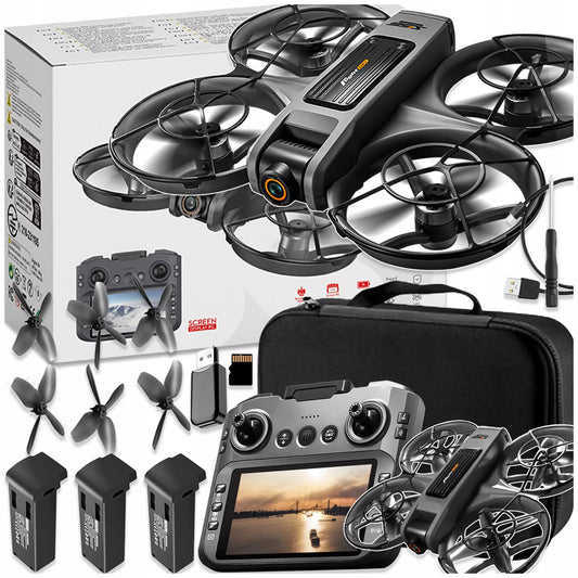 DRONAS S156+ su LCD valdikliu, 2 kameromis, bešepetėliniu varikliu, WIFI, 3 baterijomis, 145g