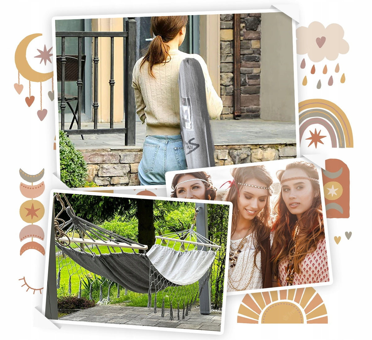 DIDELĖ DVI VIETĖS SODO HAMAKAS BOHO BRAZILIETIŠKAS XL