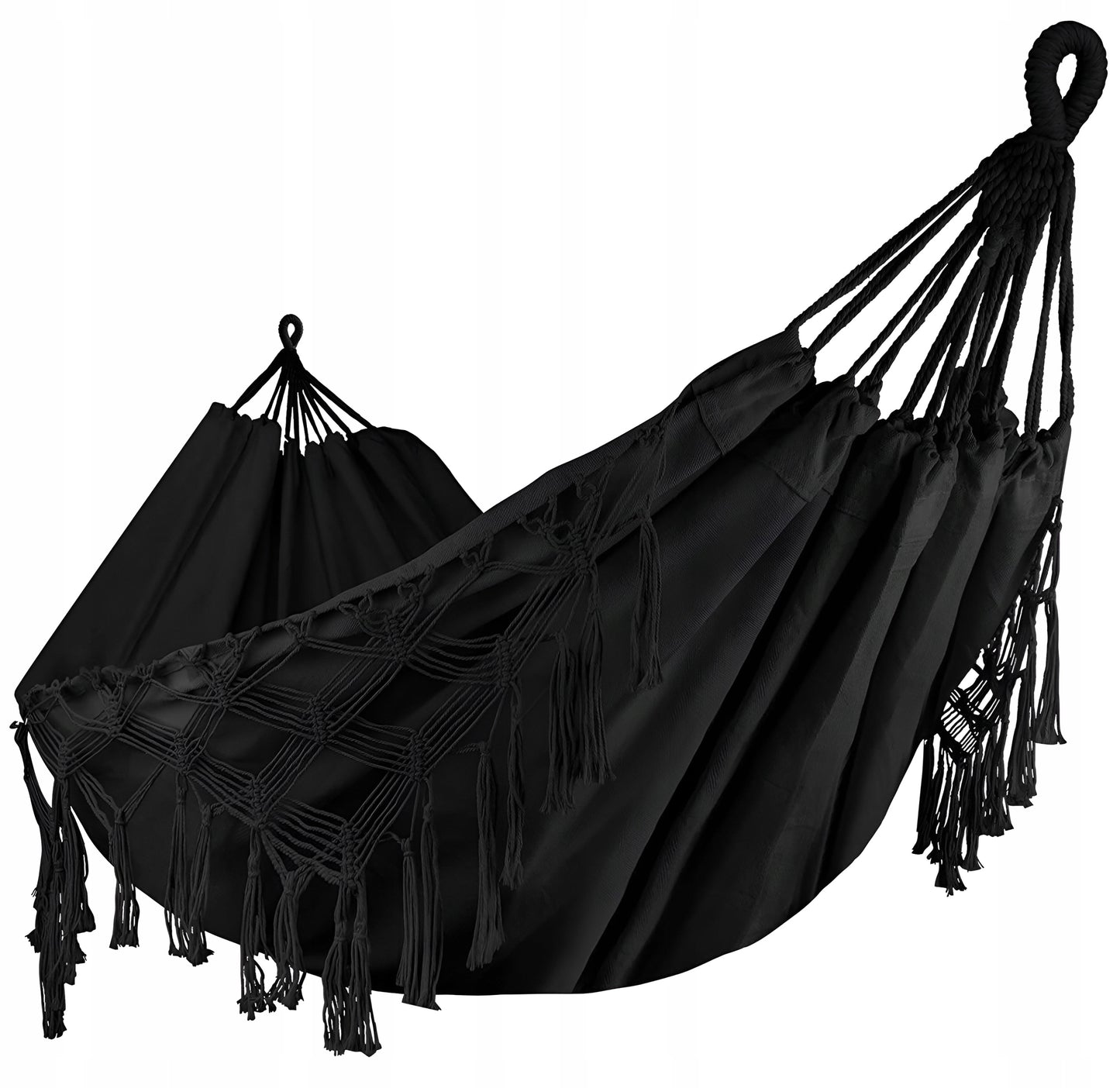 Didelis Sodo Hamakas BOHO Kutai Kelioninis Hamakas Balkonui JUODAS