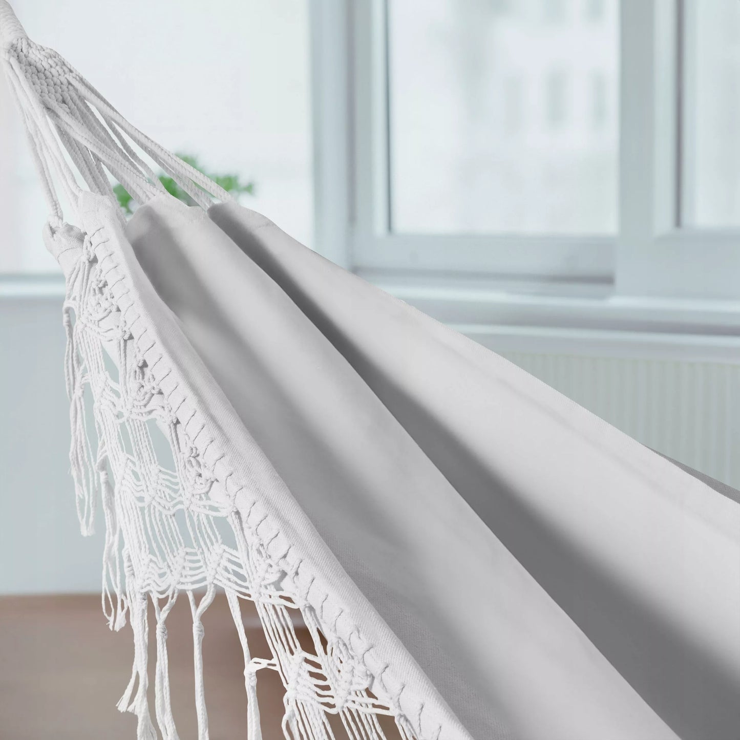 DIDELIS Boho sodinis hamakas su kutais, pilkas kelioninis hamakas balkonui