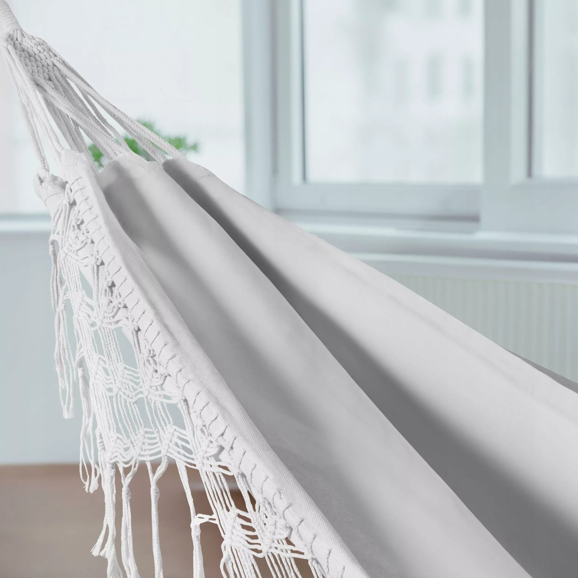 DIDELIS Boho sodinis hamakas su kutais, pilkas kelioninis hamakas balkonui