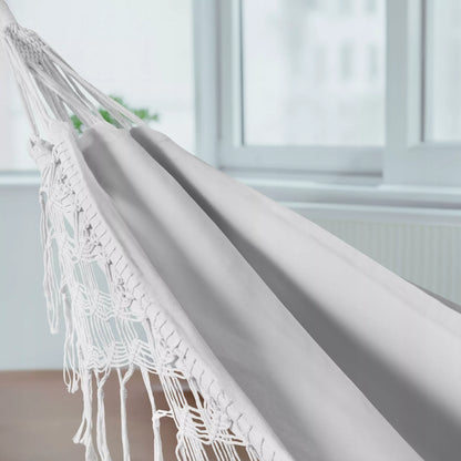 DIDELIS Boho sodinis hamakas su kutais, pilkas kelioninis hamakas balkonui