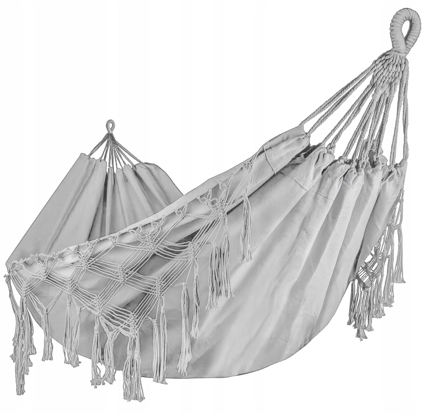 DIDELIS Boho sodinis hamakas su kutais, pilkas kelioninis hamakas balkonui