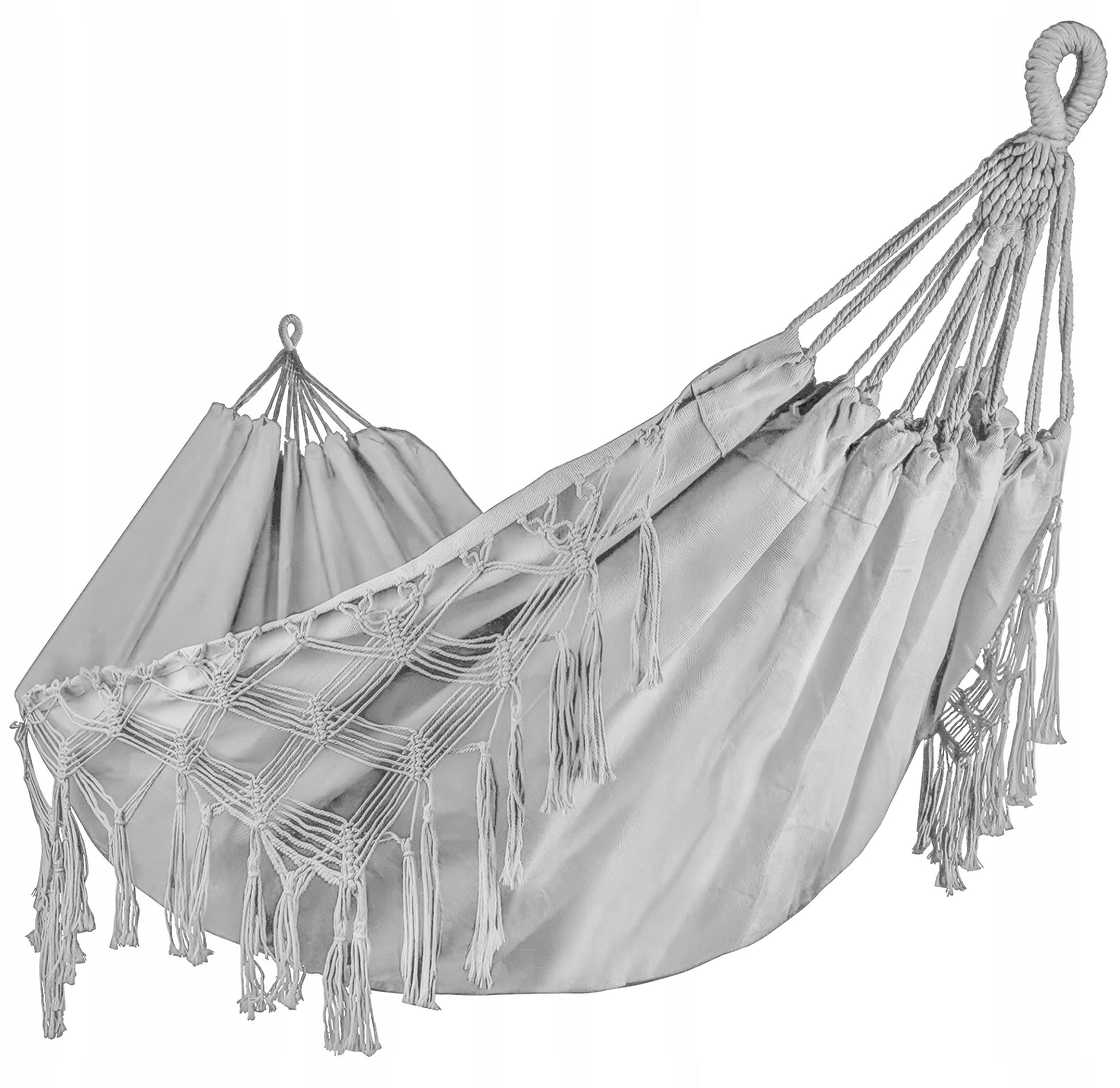 DIDELIS Boho sodinis hamakas su kutais, pilkas kelioninis hamakas balkonui