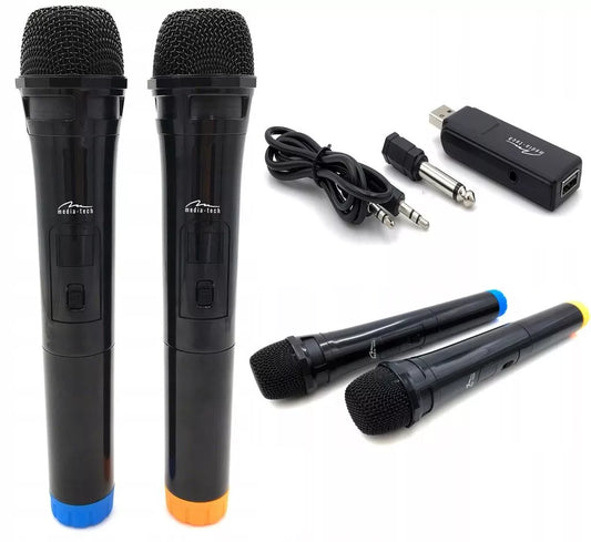 Du belaidžiai karaoke mikrofonai dainavimui, vakarėlio ir pramogų rinkinys
