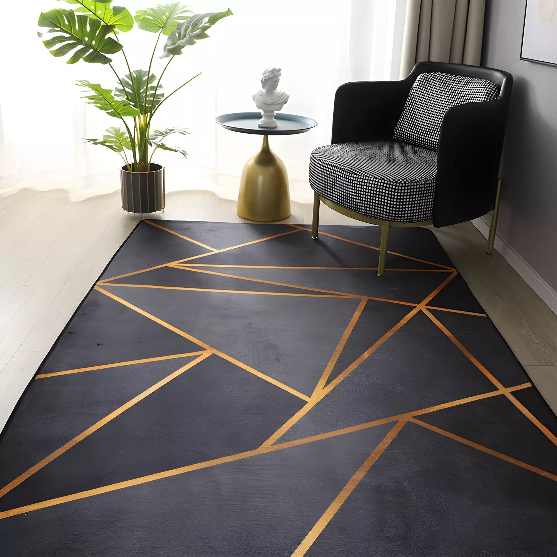DYVONAS 300X200 CM NESLYSTANTIS JUODAS AUKSO TAISYKLINGAS MODERNI MODNINGAS CHODNIK LOFT