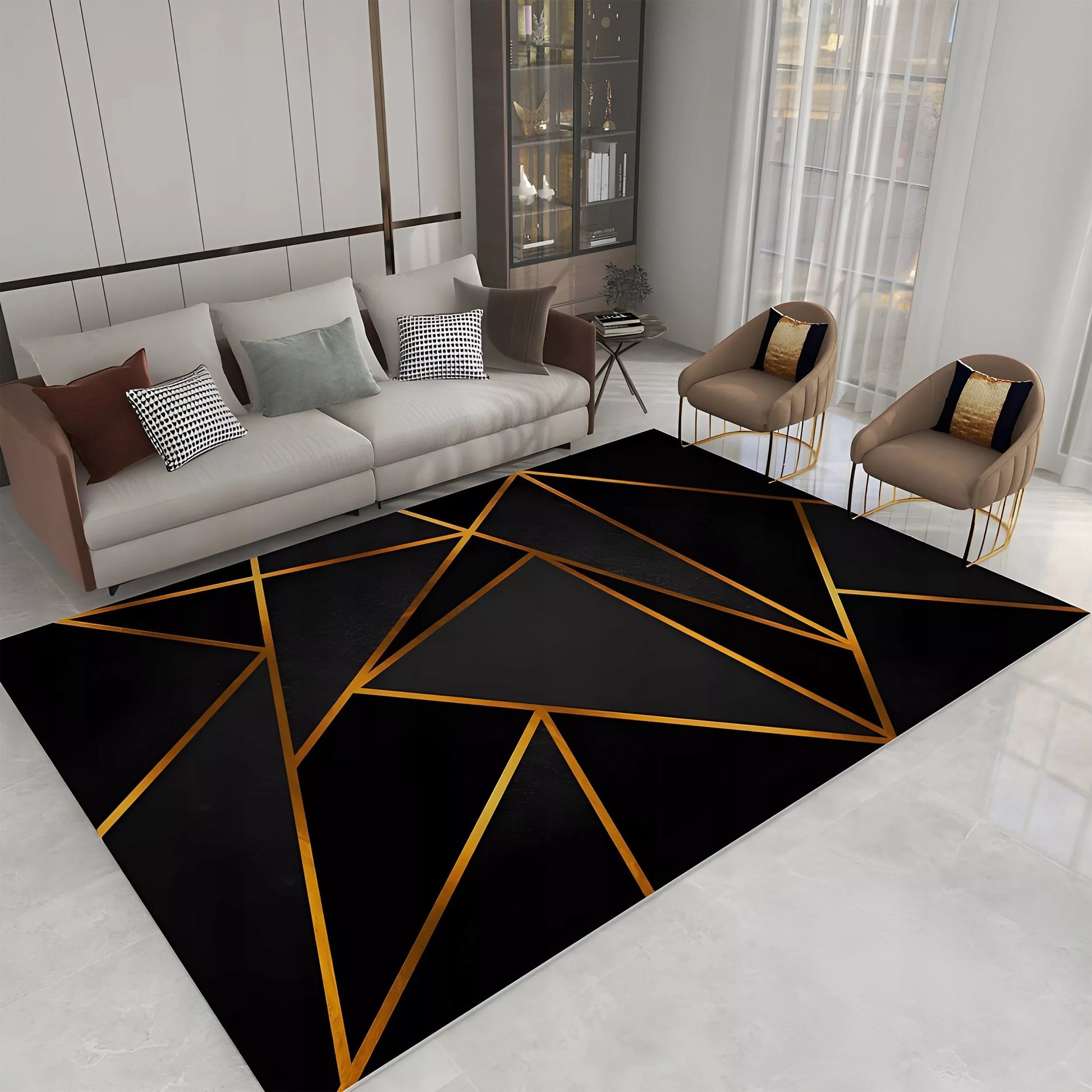 DYVONAS 300X200 CM NESLYSTANTIS JUODAS AUKSO TAISYKLINGAS MODERNI MODNINGAS CHODNIK LOFT