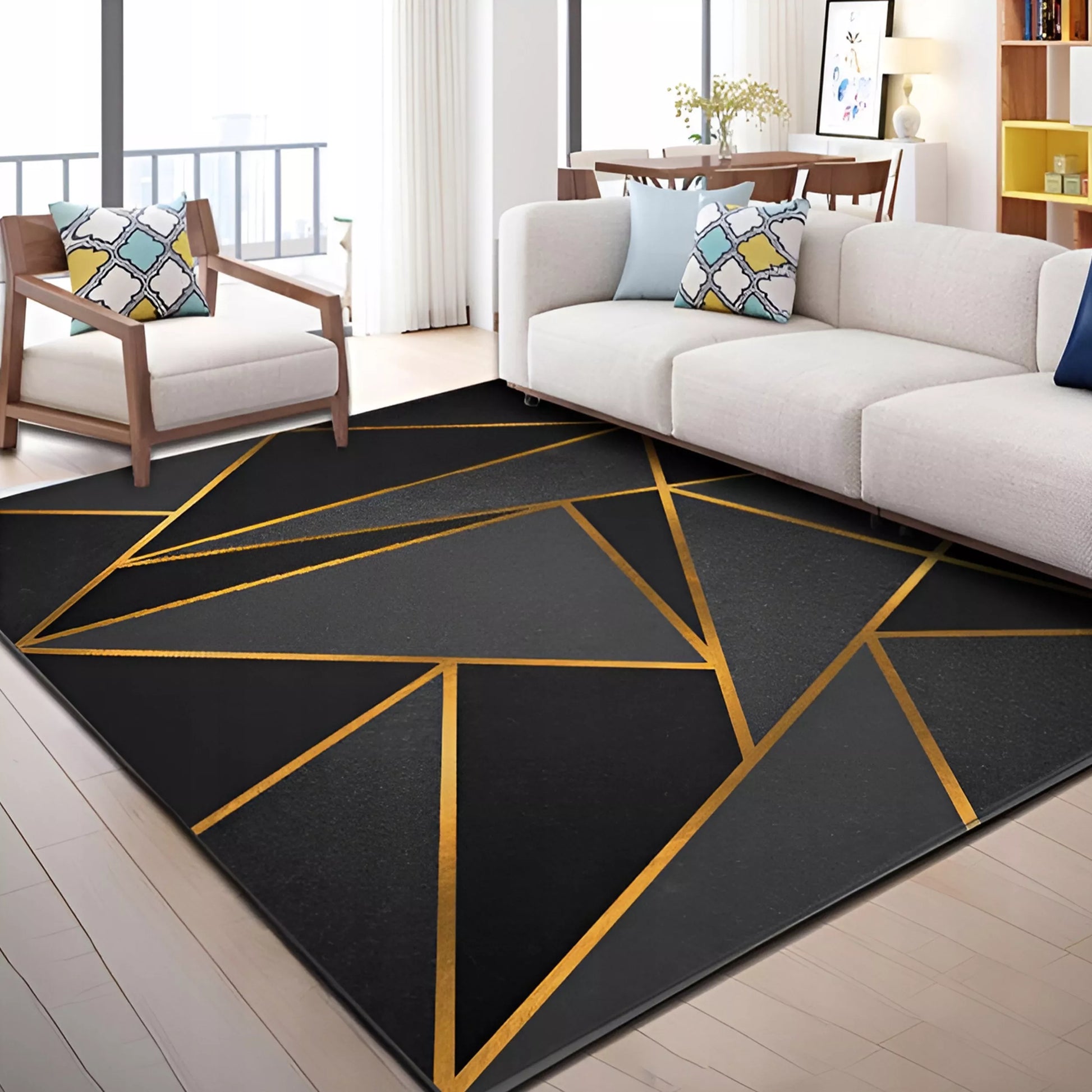 DYVONAS 300X200 CM NESLYSTANTIS JUODAS AUKSO TAISYKLINGAS MODERNI MODNINGAS CHODNIK LOFT