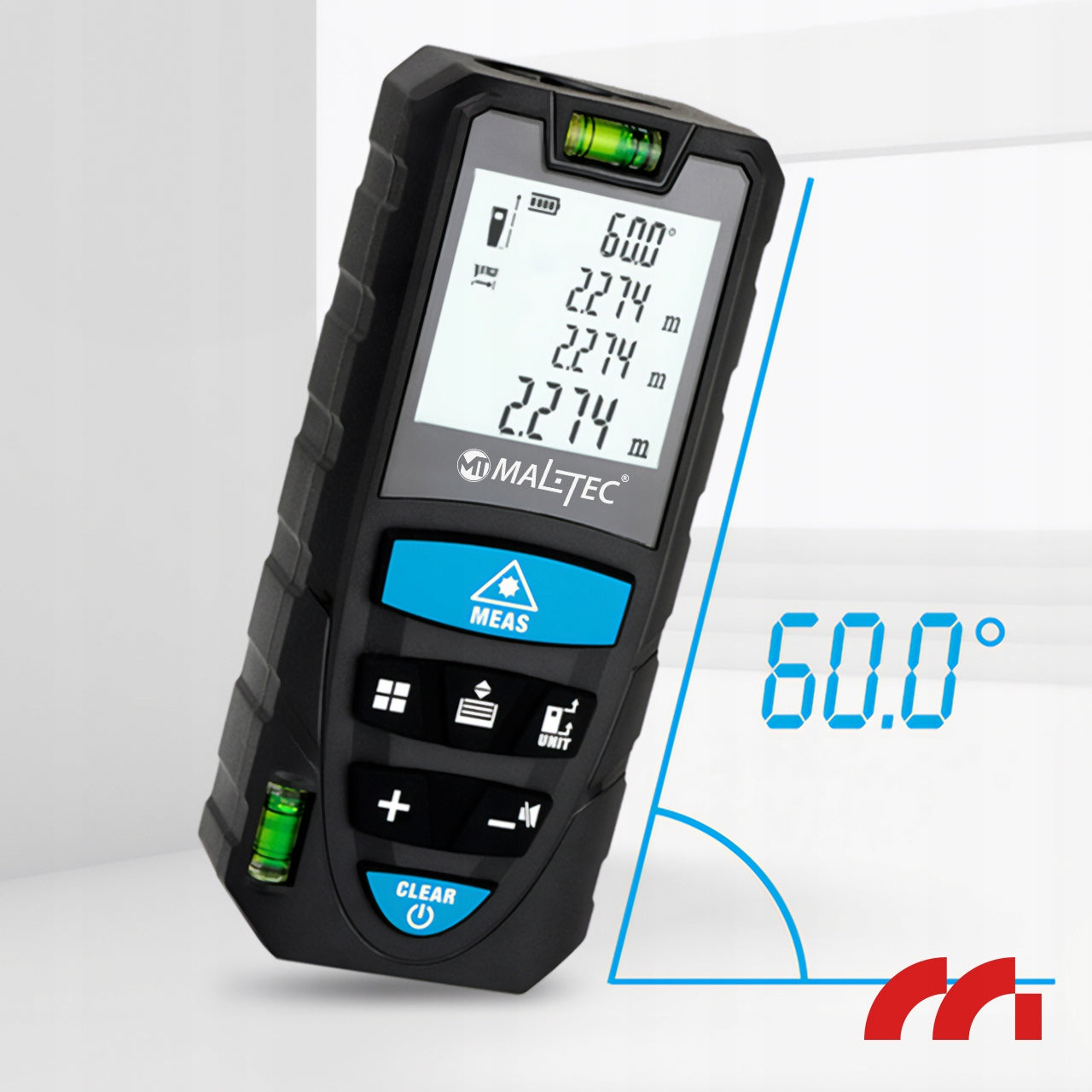 Lazerinis atstumo matuoklis 50m, skaitmeninis kampainis matuoklis ir gulsčiukas