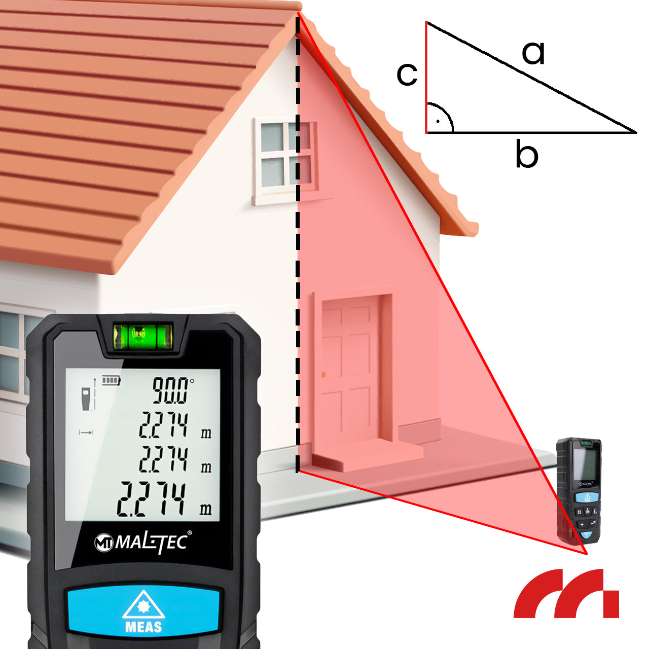 Lazerinis atstumo matuoklis 50m, skaitmeninis kampainis matuoklis ir gulsčiukas
