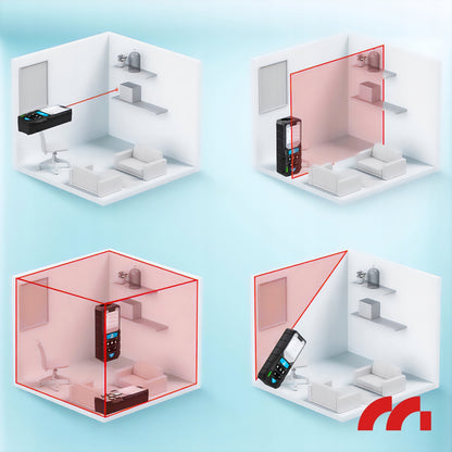 Lazerinis atstumo matuoklis 50m, skaitmeninis kampainis matuoklis ir gulsčiukas