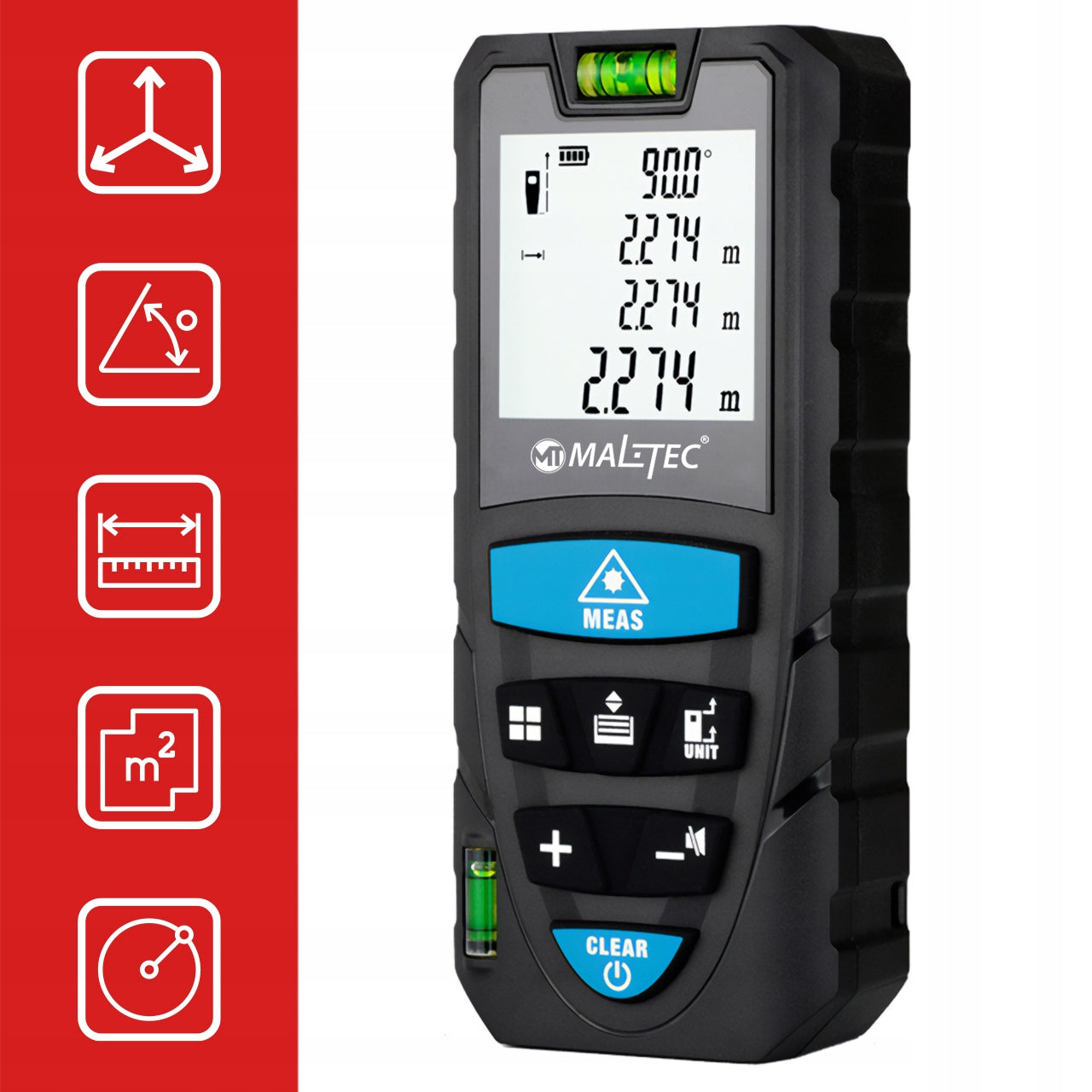 Lazerinis atstumo matuoklis 50m, skaitmeninis kampainis matuoklis ir gulsčiukas