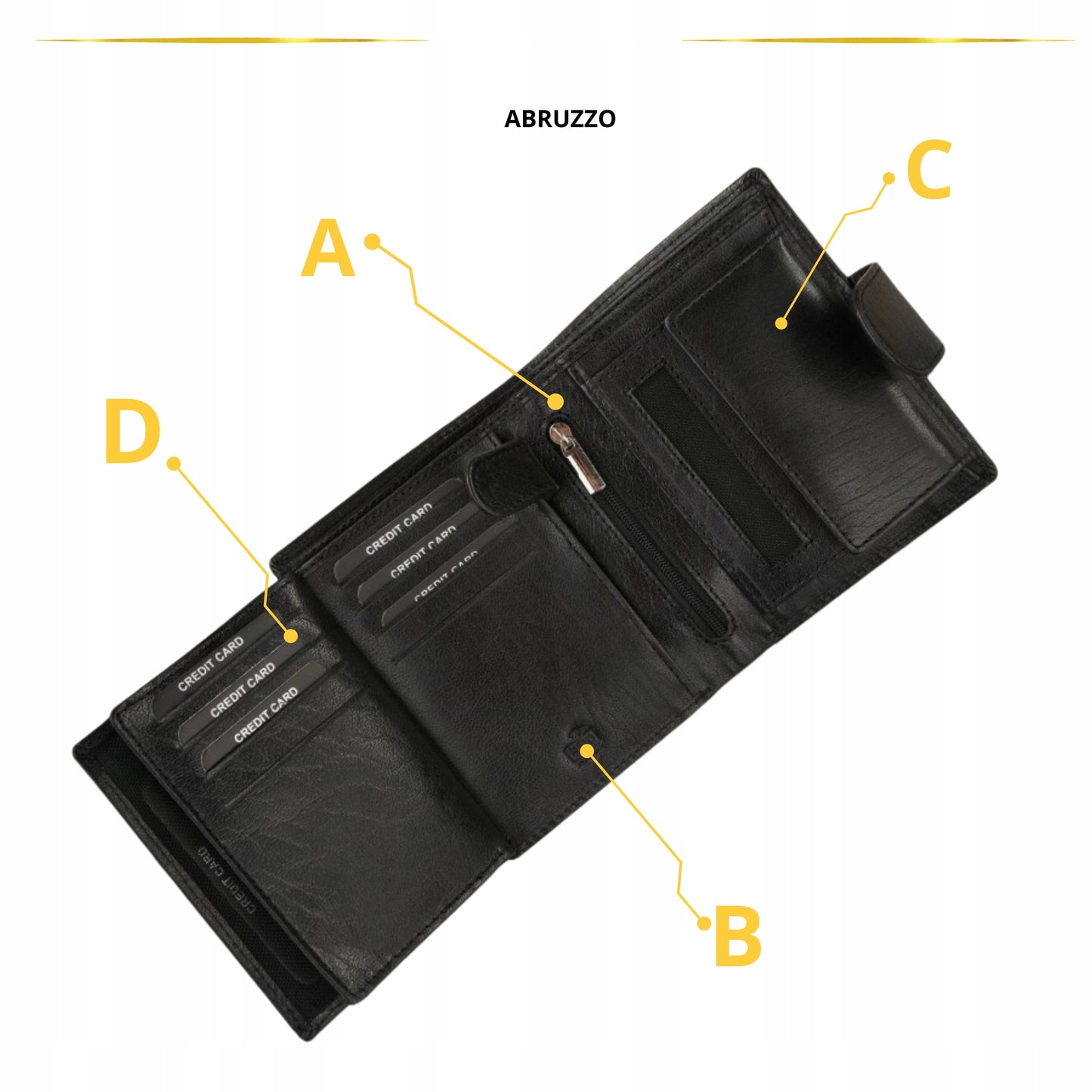 Moteriška odinė piniginė su RFID sistema, banknotams ir monetoms, Juoda Paolo Peruzzi