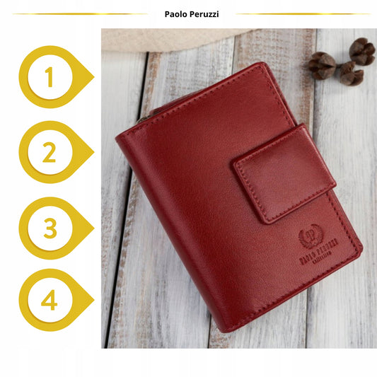Moteriška odinė piniginė su RFID sistema, banknotams ir monetoms, Paolo Peruzzi, raudona
