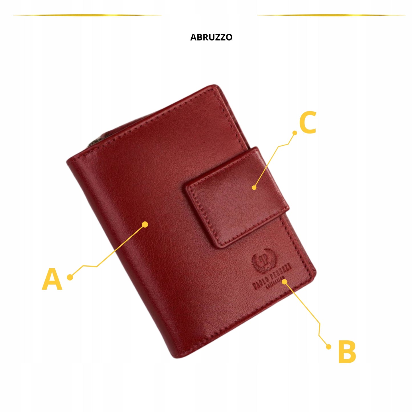 Moteriška odinė piniginė su RFID sistema, banknotams ir monetoms, Paolo Peruzzi, raudona