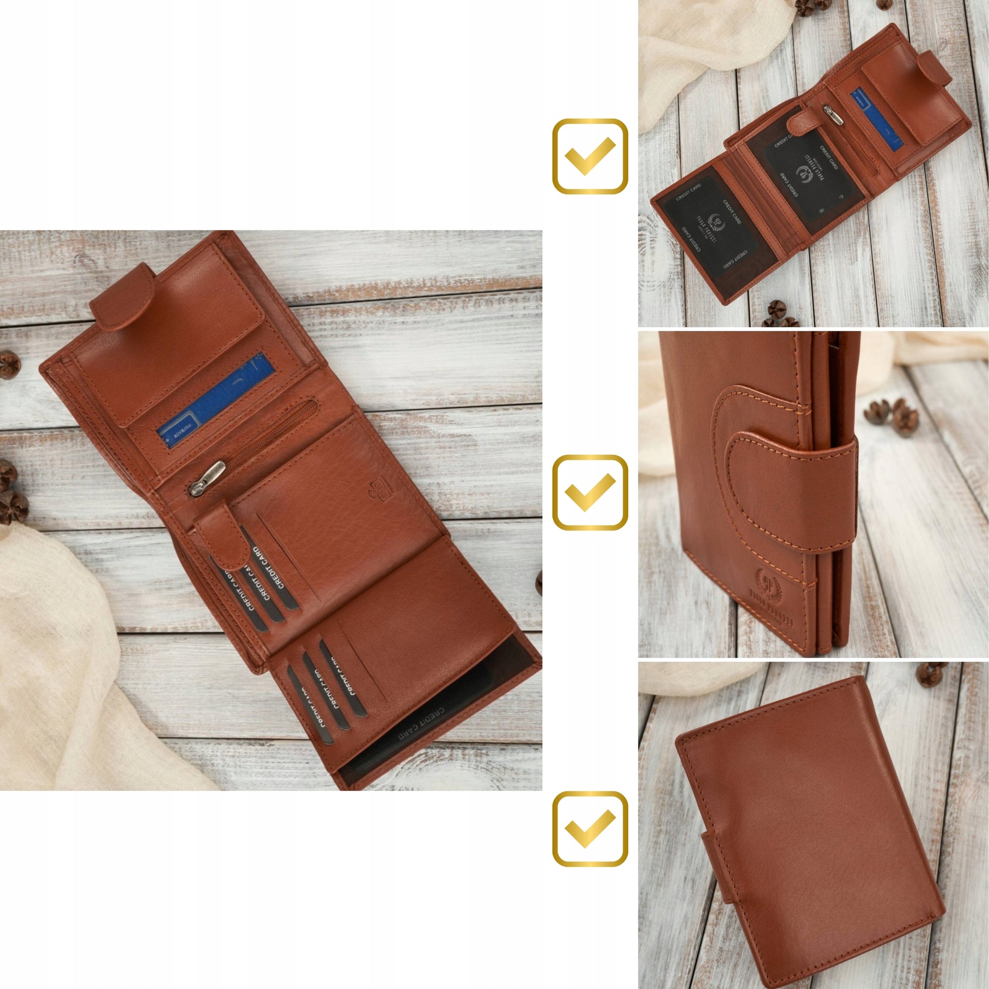 Moteriška Odinė Piniginė su RFID Apsauga, Skirta Pinigams ir Kortelėms, Konjako Spalvos, Paolo Peruzzi