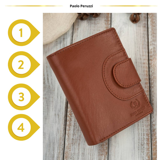 Moteriška Odinė Piniginė su RFID Apsauga, Skirta Pinigams ir Kortelėms, Konjako Spalvos, Paolo Peruzzi