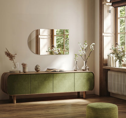 Dekoratyvinis didelis ovalus loftinio stiliaus veidrodis su nuožulniu kraštu montavimui ant sienos 60x100 cm