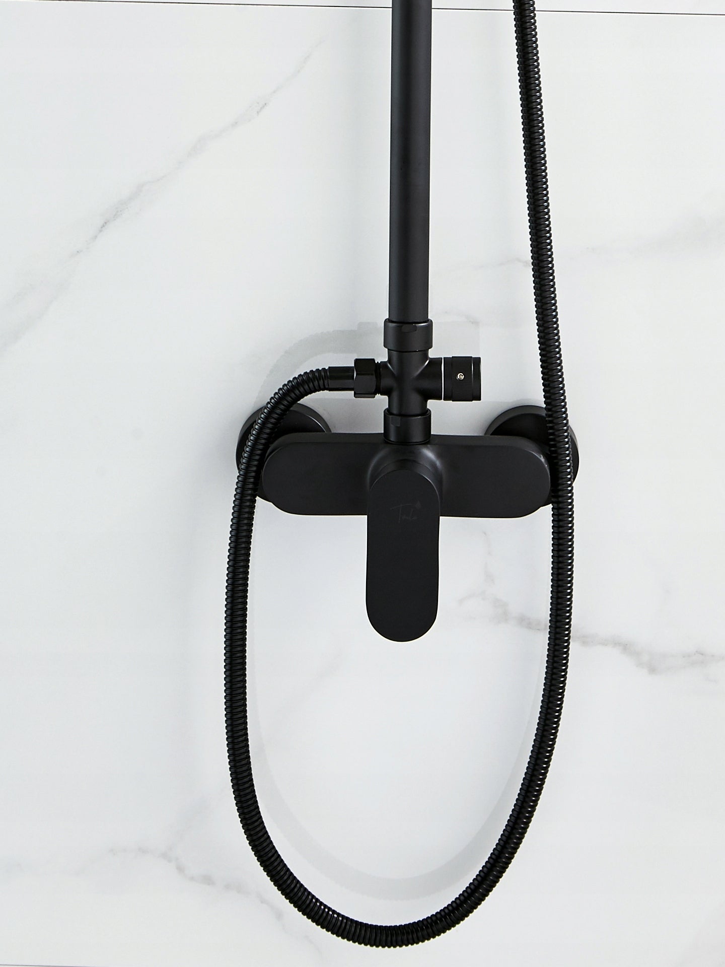 Lietaus dušas 1,5 m 170-200 skersmuo 20 cm žalvario juodas dušo komplektas