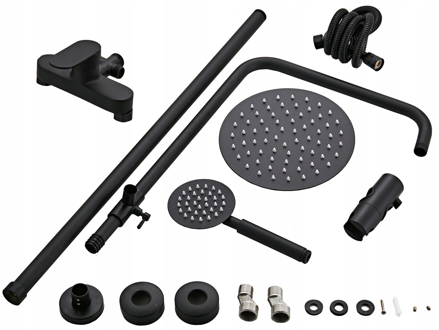 Lietaus dušas 1,5 m 170-200 skersmuo 20 cm žalvario juodas dušo komplektas