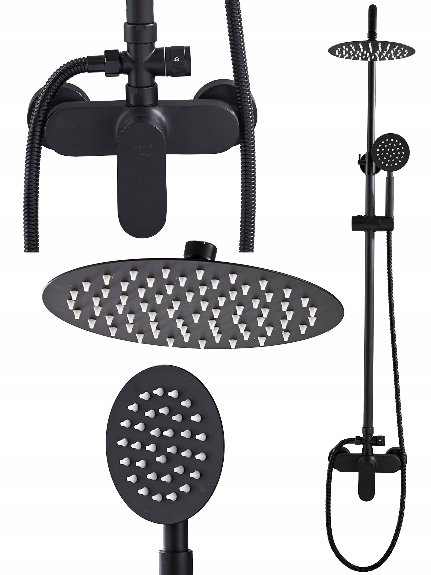 Lietaus dušas 1,5 m 170-200 skersmuo 20 cm žalvario juodas dušo komplektas