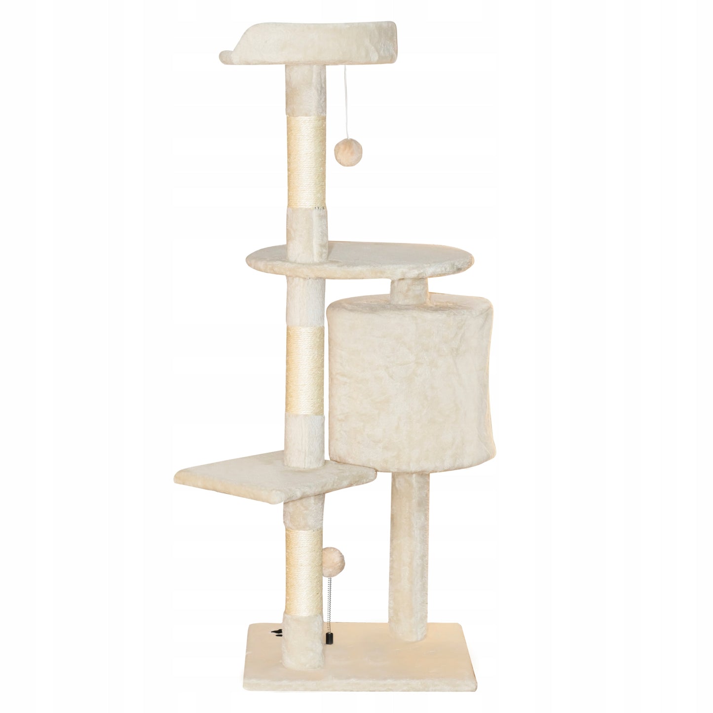 TomiDomi Katės draskyklė smėlio spalvos 116cm, 5 lygiai, namelis, bokštelis, kamuoliukai