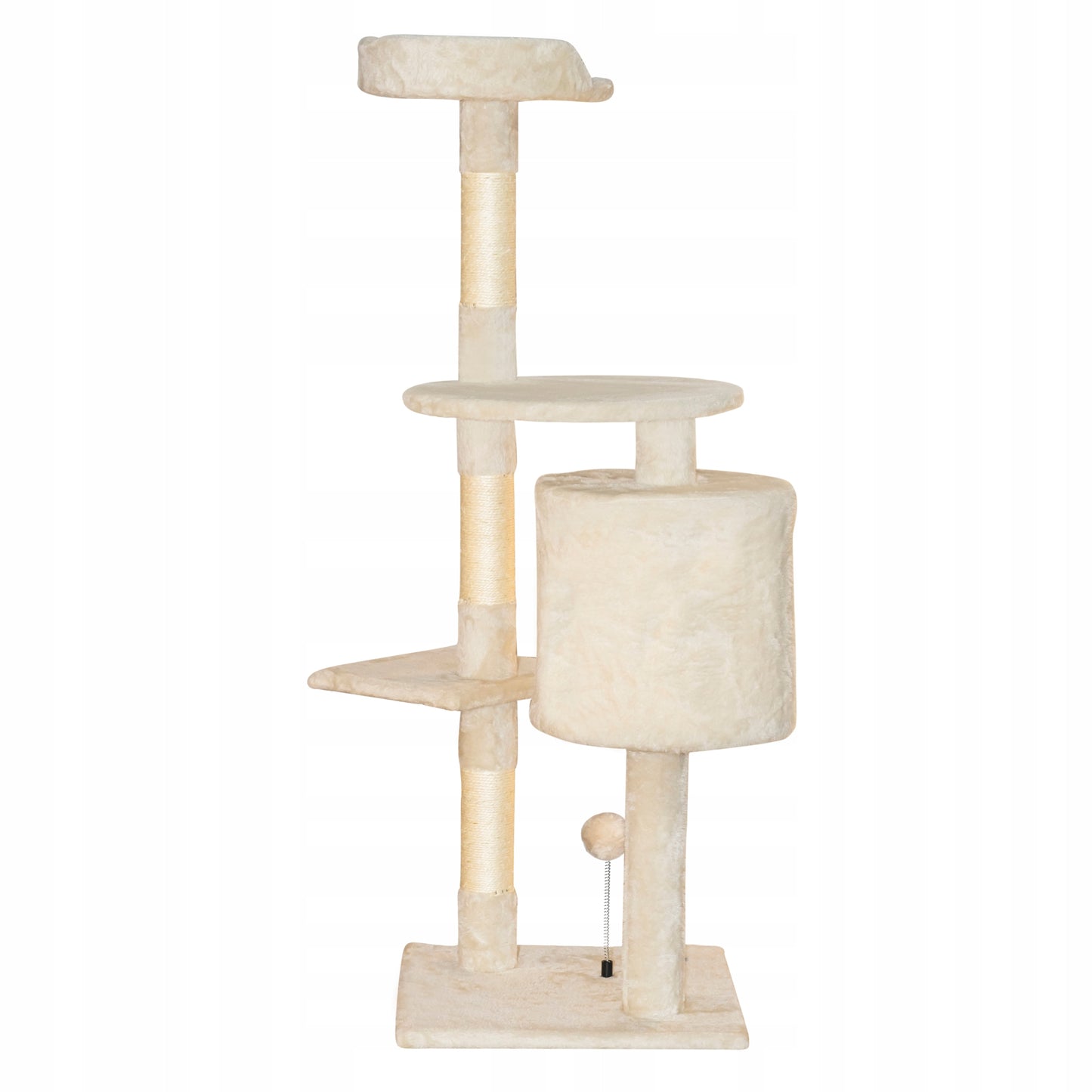 TomiDomi Katės draskyklė smėlio spalvos 116cm, 5 lygiai, namelis, bokštelis, kamuoliukai