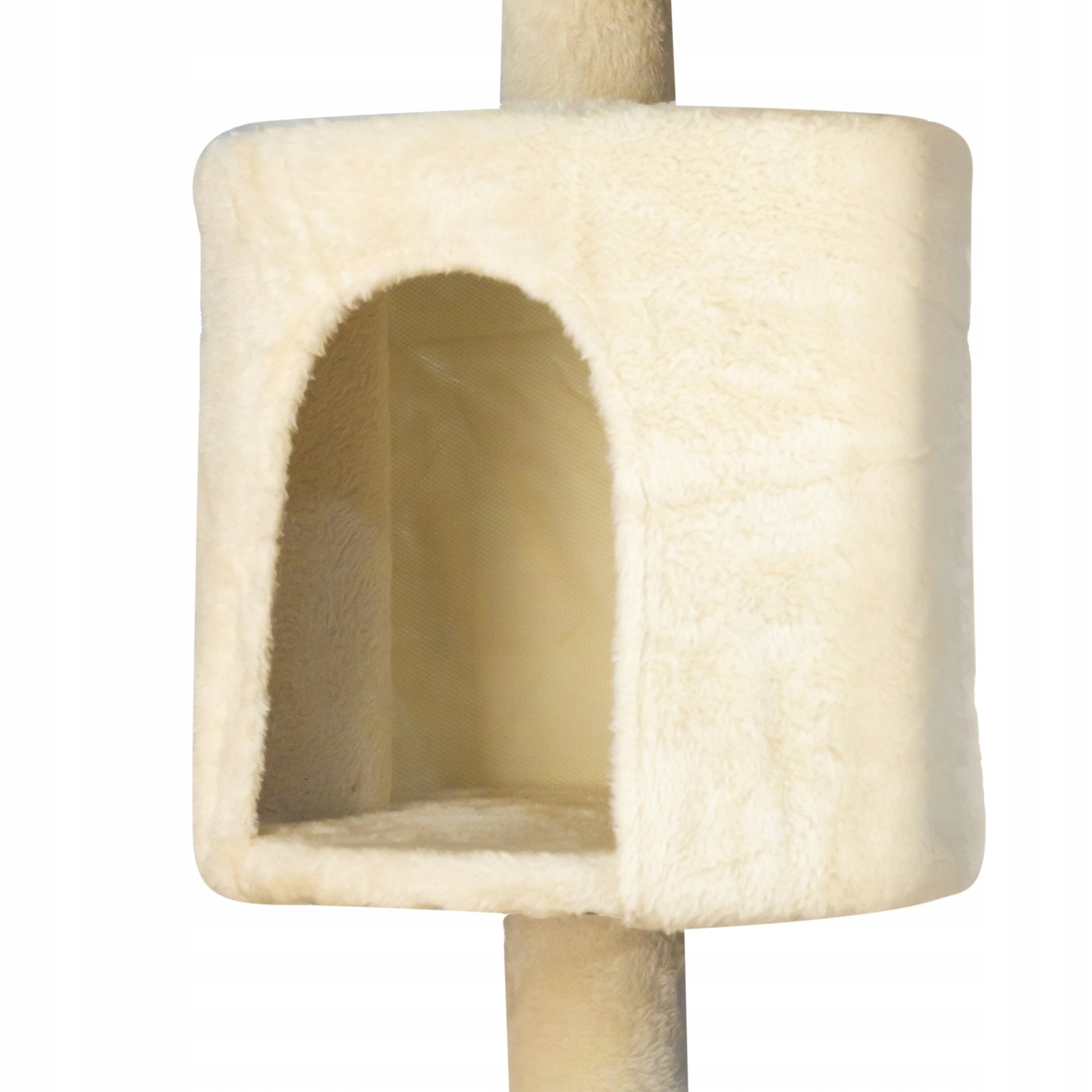 TomiDomi Katės draskyklė smėlio spalvos 116cm, 5 lygiai, namelis, bokštelis, kamuoliukai