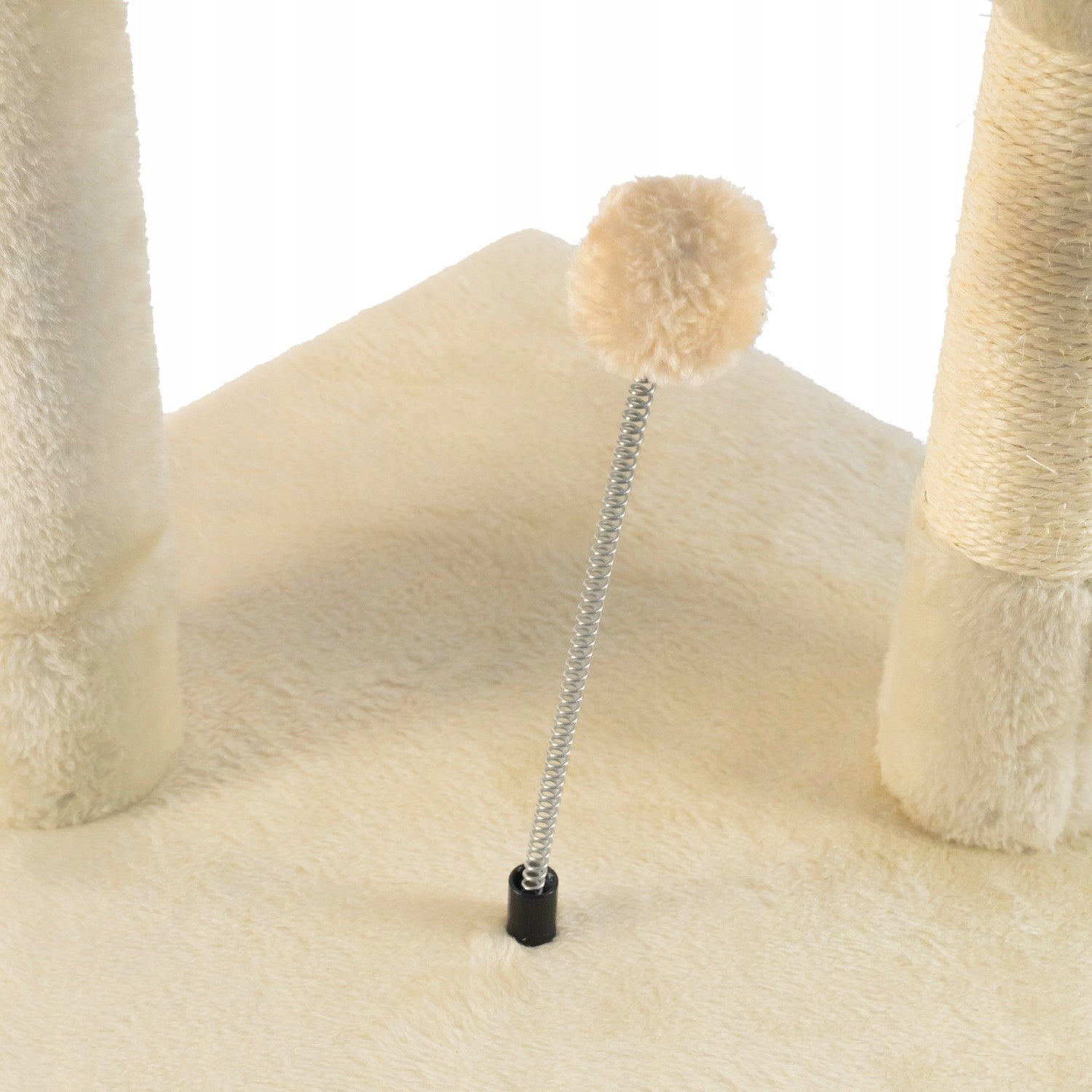 TomiDomi Katės draskyklė smėlio spalvos 116cm, 5 lygiai, namelis, bokštelis, kamuoliukai