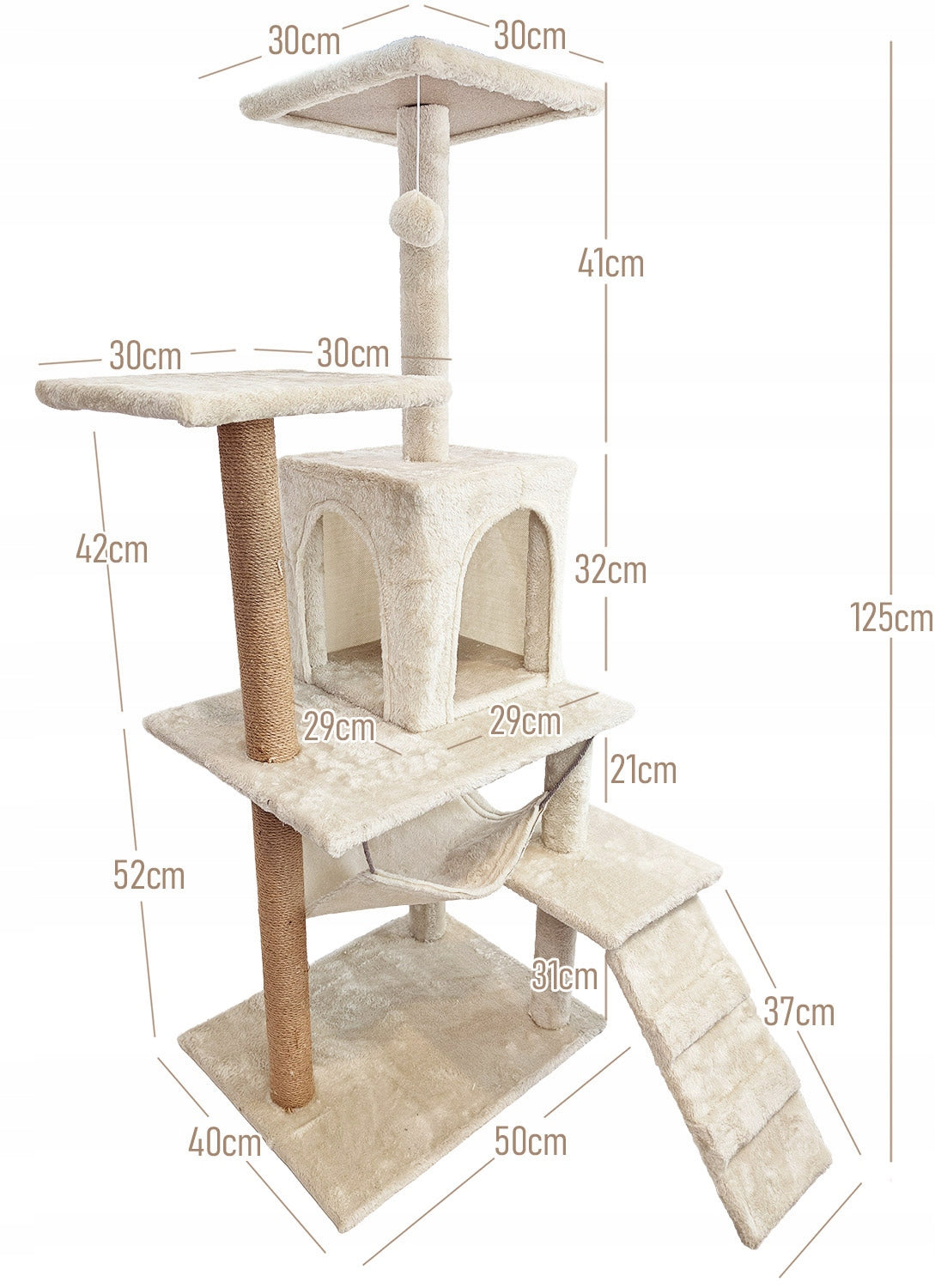 Kačių draskyklė 6 lygių aukštas namelis su žaislu Mersjo - 125cm