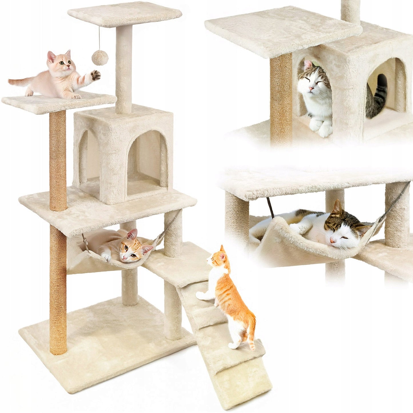 Kačių draskyklė 6 lygių aukštas namelis su žaislu Mersjo - 125cm