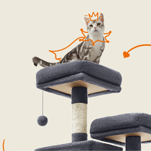 Aukštas kačių draskyklė 206cm DAUGIAUKOPĖMĖS lova, hamakas, namelis, tamsiai pilka