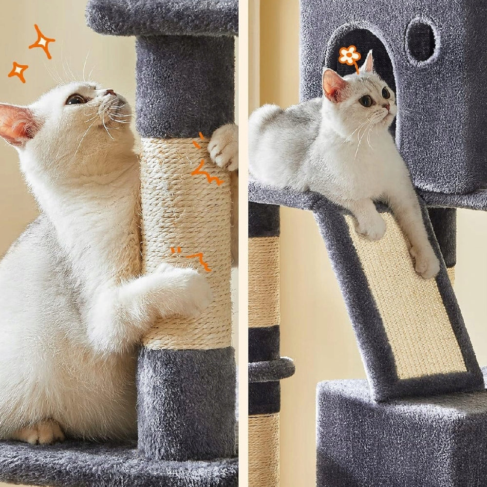 Aukštas kačių draskyklė 206cm DAUGIAUKOPĖMĖS lova, hamakas, namelis, tamsiai pilka