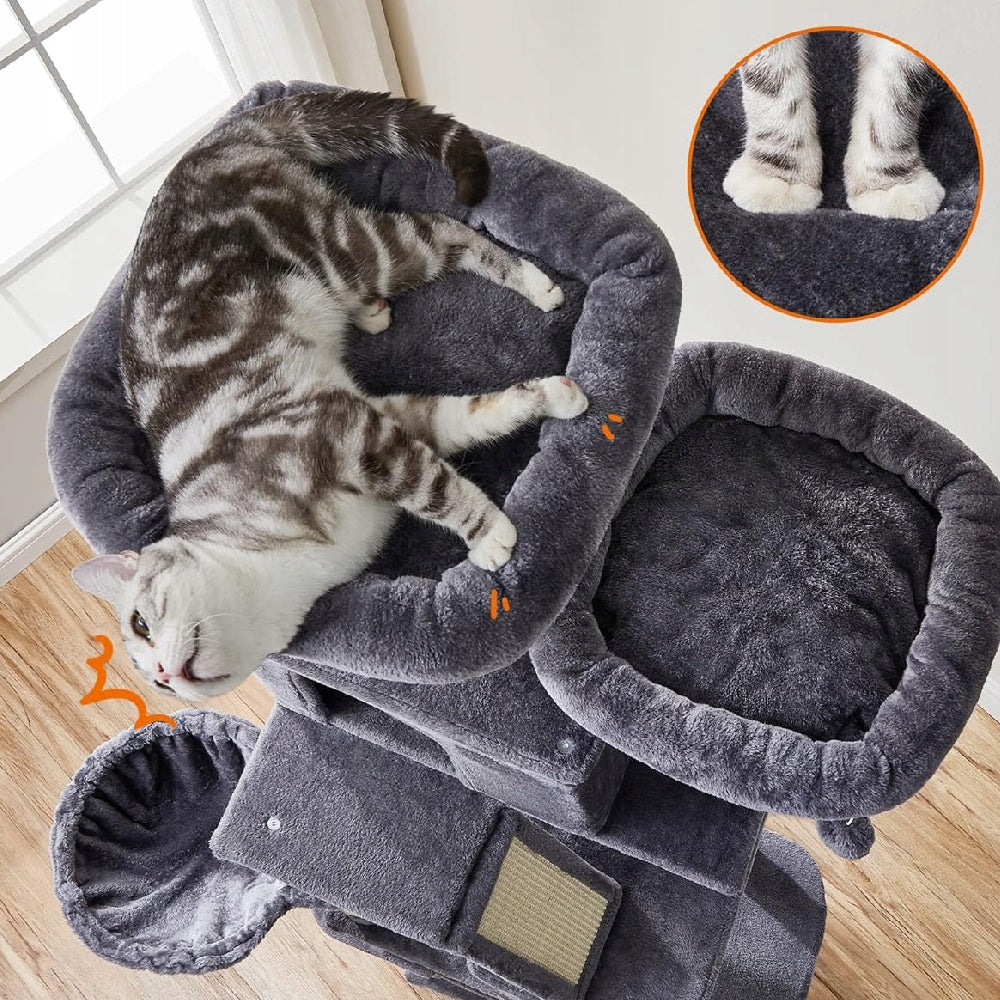 Aukštas kačių draskyklė 206cm DAUGIAUKOPĖMĖS lova, hamakas, namelis, tamsiai pilka