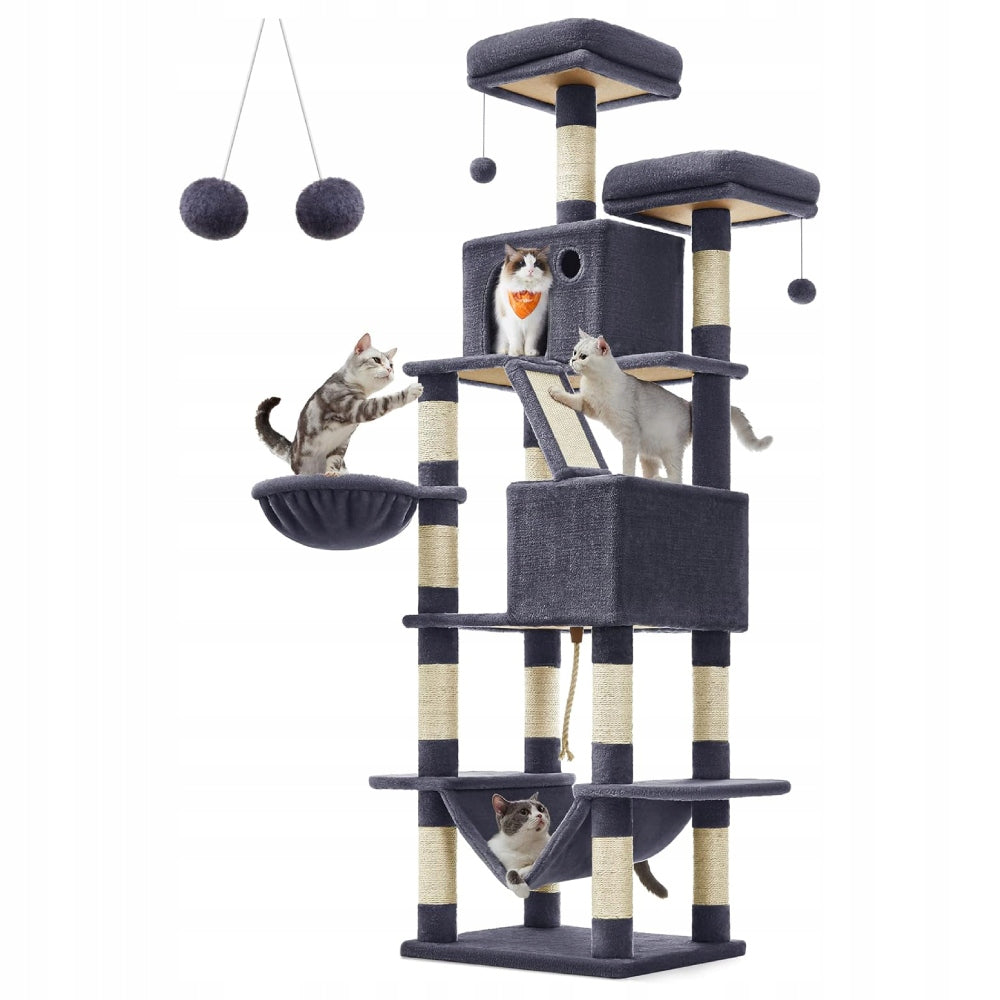 Aukštas kačių draskyklė 206cm DAUGIAUKOPĖMĖS lova, hamakas, namelis, tamsiai pilka