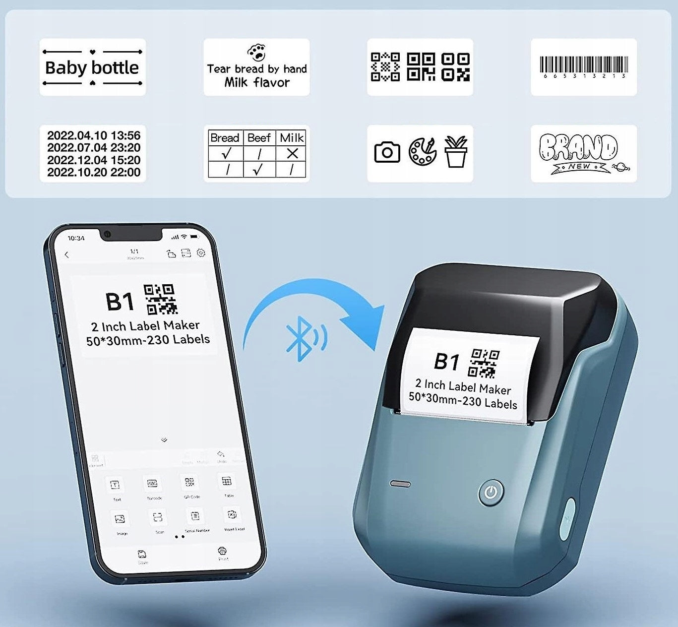 B1 Niimbot Bluetooth lipnios terminės etiketės spausdintuvas