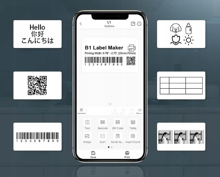 B1 Niimbot Bluetooth lipnios terminės etiketės spausdintuvas