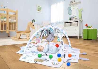Duża miękka interaktywna mata edukacyjna 4w1 z poduszką Minky i 20 piłeczkami