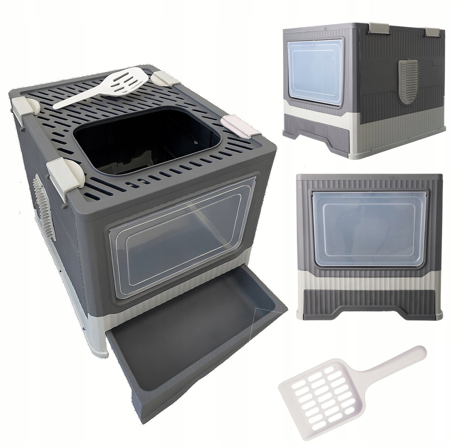 Didelis uždaras kačių kraiko dėžutė | su stalčiumi | su kastuvėliu | praktiška F097