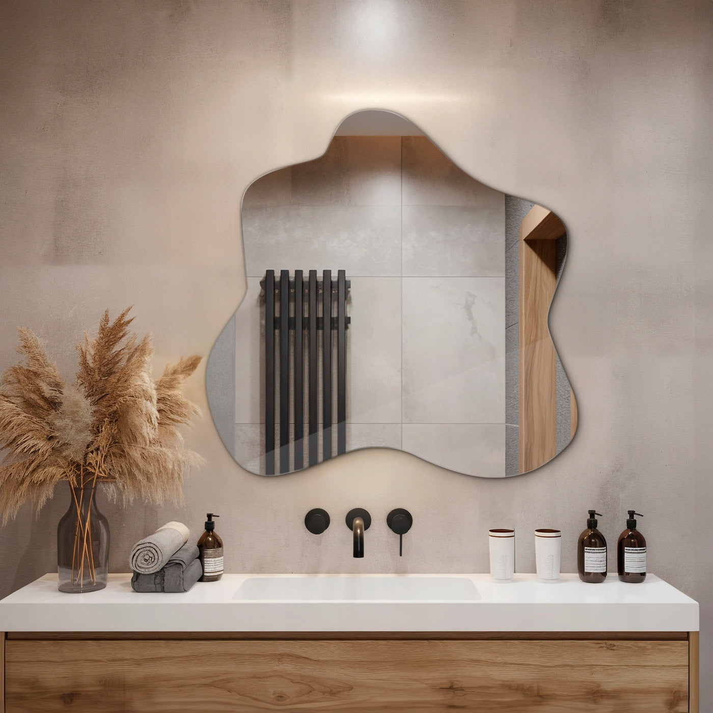 Didelis dizainerio netaisyklingas modernus organinis veidrodis dėmė 77x77