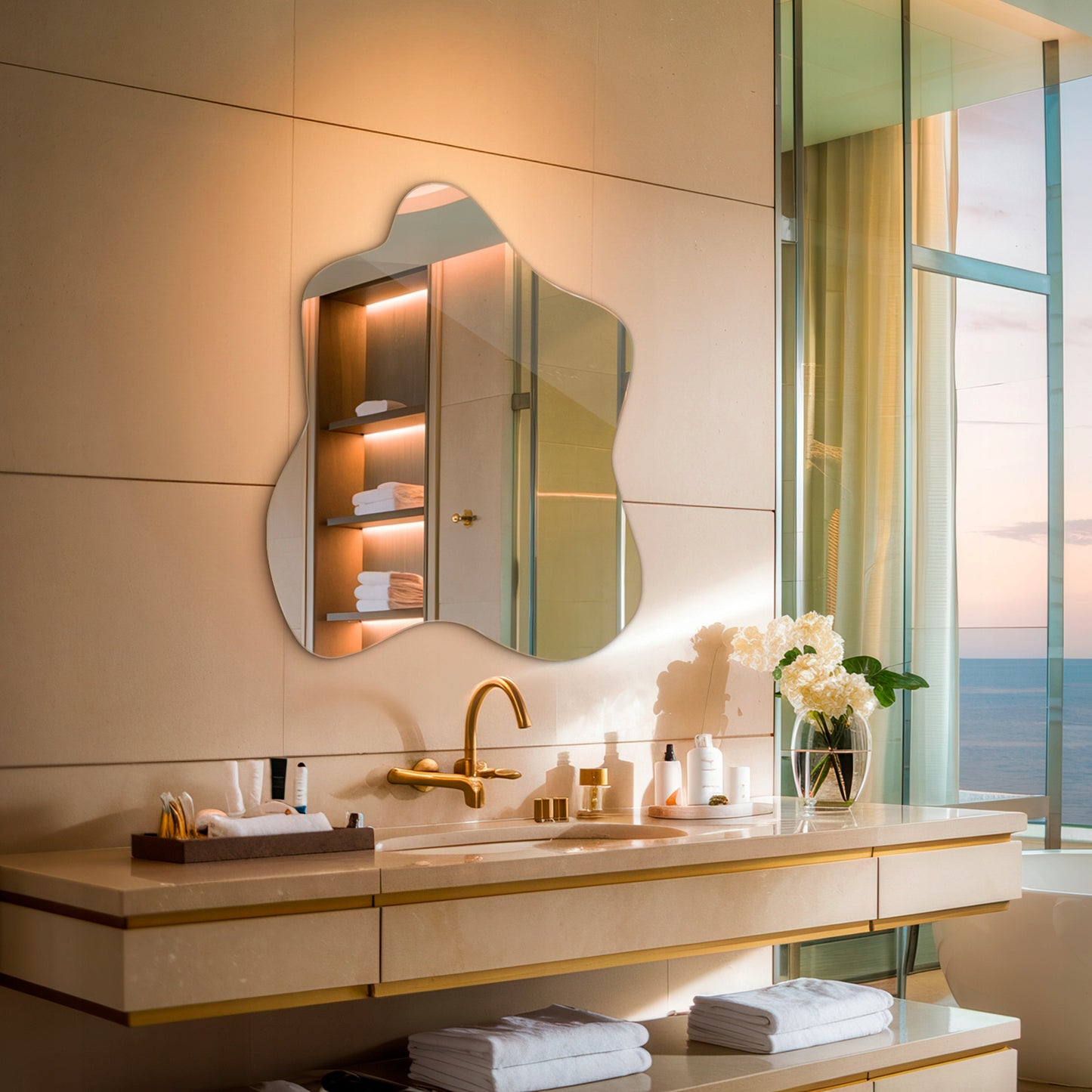 Didelis dizainerio netaisyklingas modernus organinis veidrodis dėmė 77x77