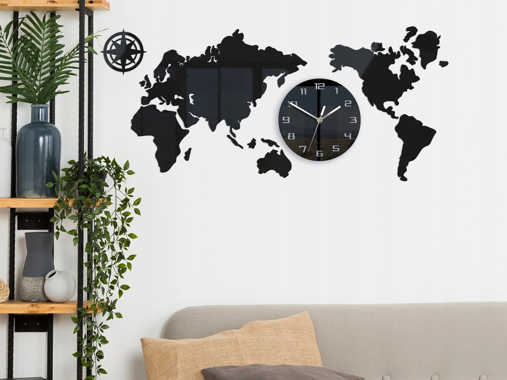 Didelis sieninis laikrodis "Žemėlapio" dizainas 80x40 Modernus 3D Tylus