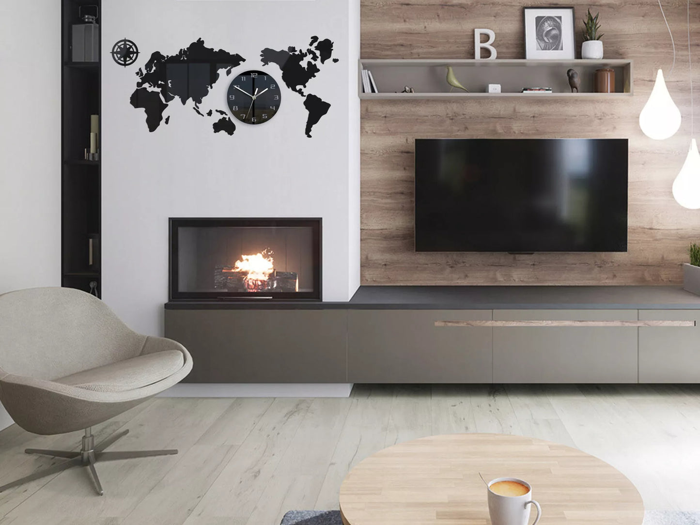 Didelis sieninis laikrodis "Žemėlapio" dizainas 80x40 Modernus 3D Tylus