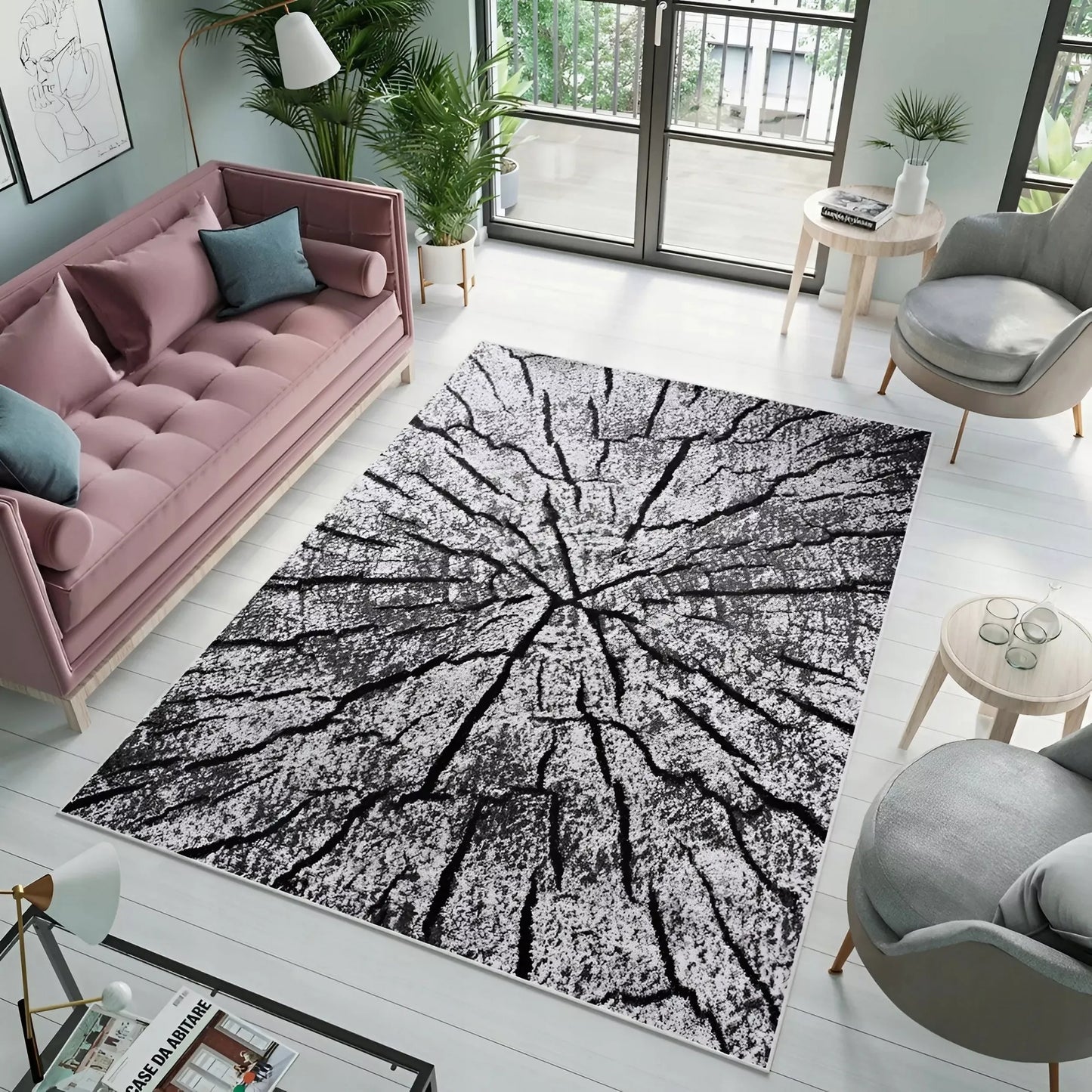 Kilimas 160x220 pilkas svetainei, medžio kamieno gamtos 3D efektas, loft, Deluxe Tree