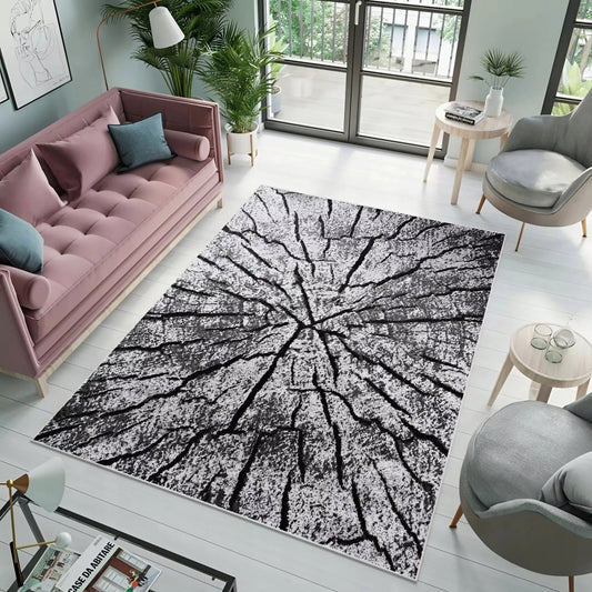 Kilimas 160x220 pilkas svetainei, medžio kamieno gamtos 3D efektas, loft, Deluxe Tree