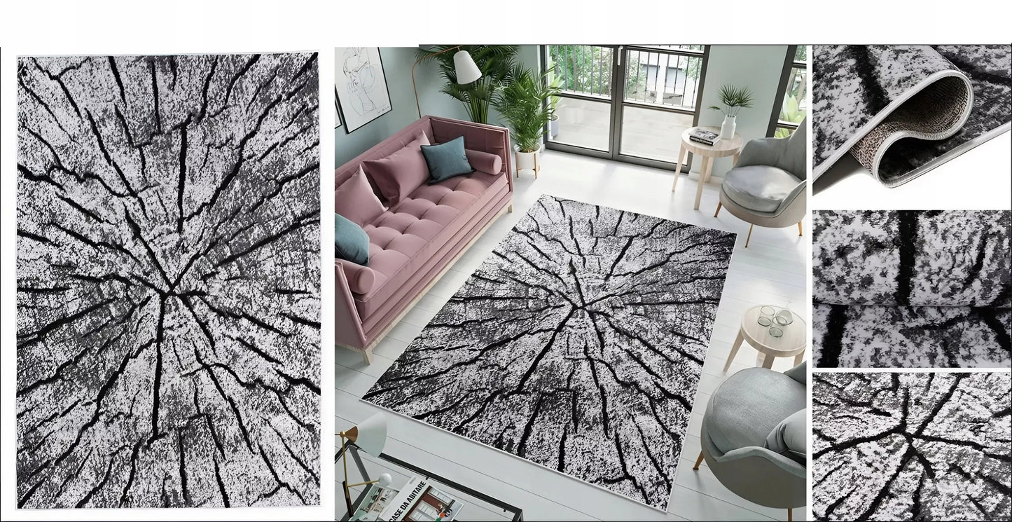 Kilimas 160x220 pilkas svetainei, medžio kamieno gamtos 3D efektas, loft, Deluxe Tree