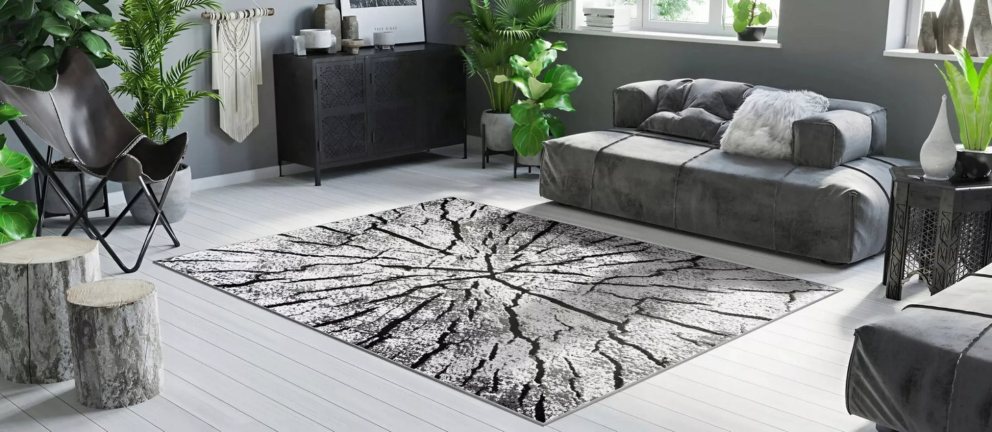 Kilimas 160x220 pilkas svetainei, medžio kamieno gamtos 3D efektas, loft, Deluxe Tree