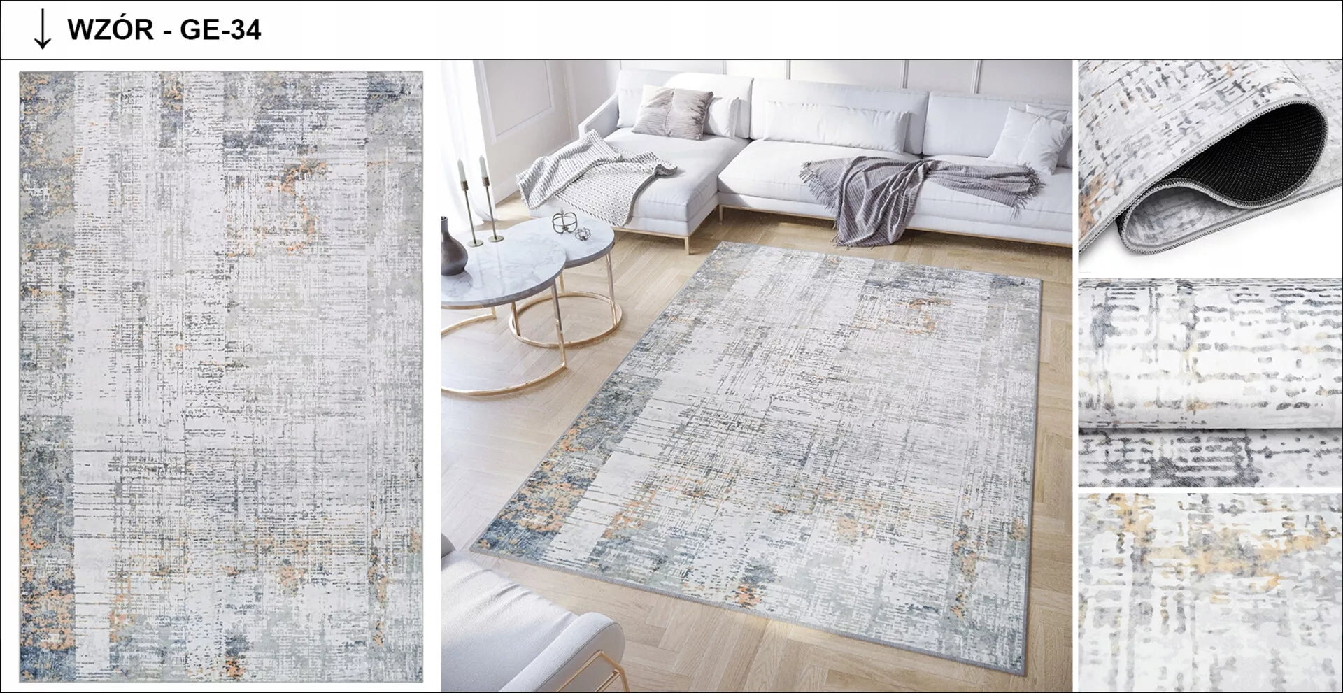 DOVE kilimas 120x160 Modernus Madingas Elegantiškas Neslystantis Spausdintas