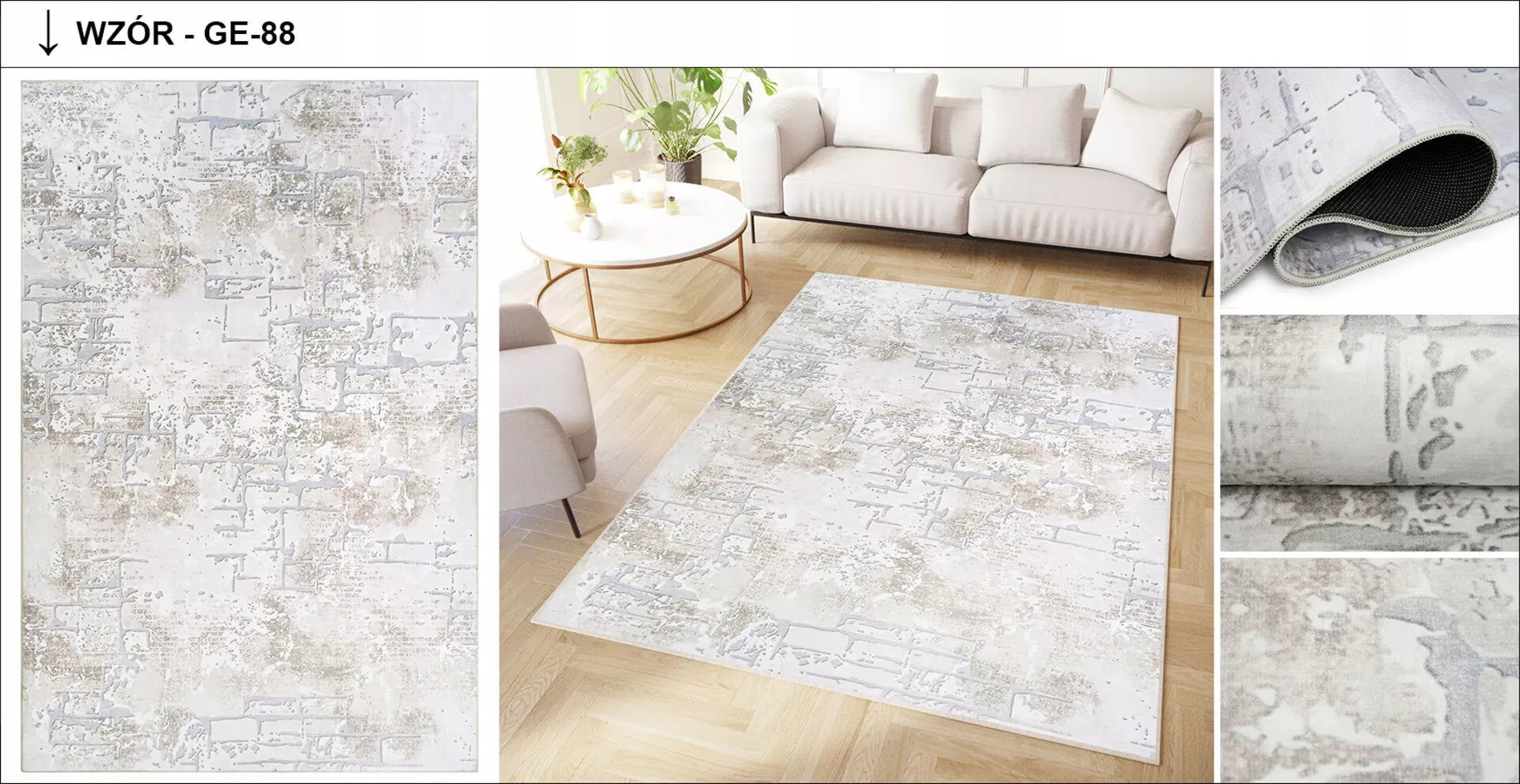 DOVE kilimas 120x160 Modernus Madingas Elegantiškas Neslystantis Spausdintas