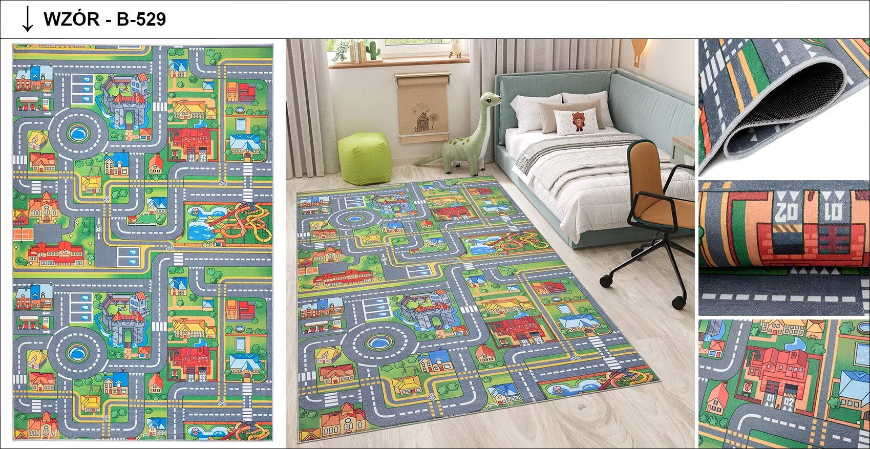Kilimas FLANNEL 160x230 Spausdintas Vaikams Neslystantis Madingas Žaidimų